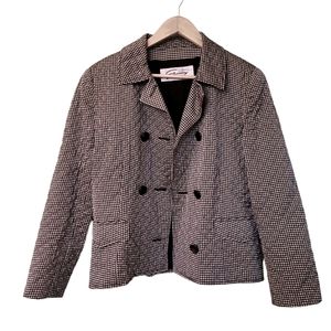 GENNY Vintage Gianni Versace 100% Silk Houndstooth Crop Jacket Blazer Size 12